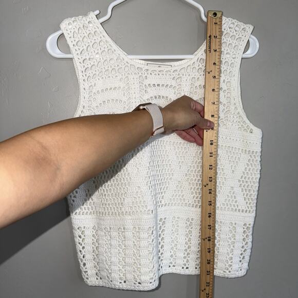Express Tricot Vintage 90s White Crochet Sweater Womans M Vest Boho Ramie Cotton - Picture 5 of 9
